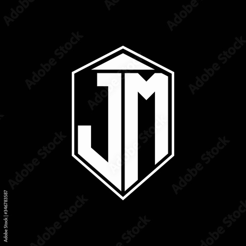 jm logo monogram with emblem shape combination tringle on top design template