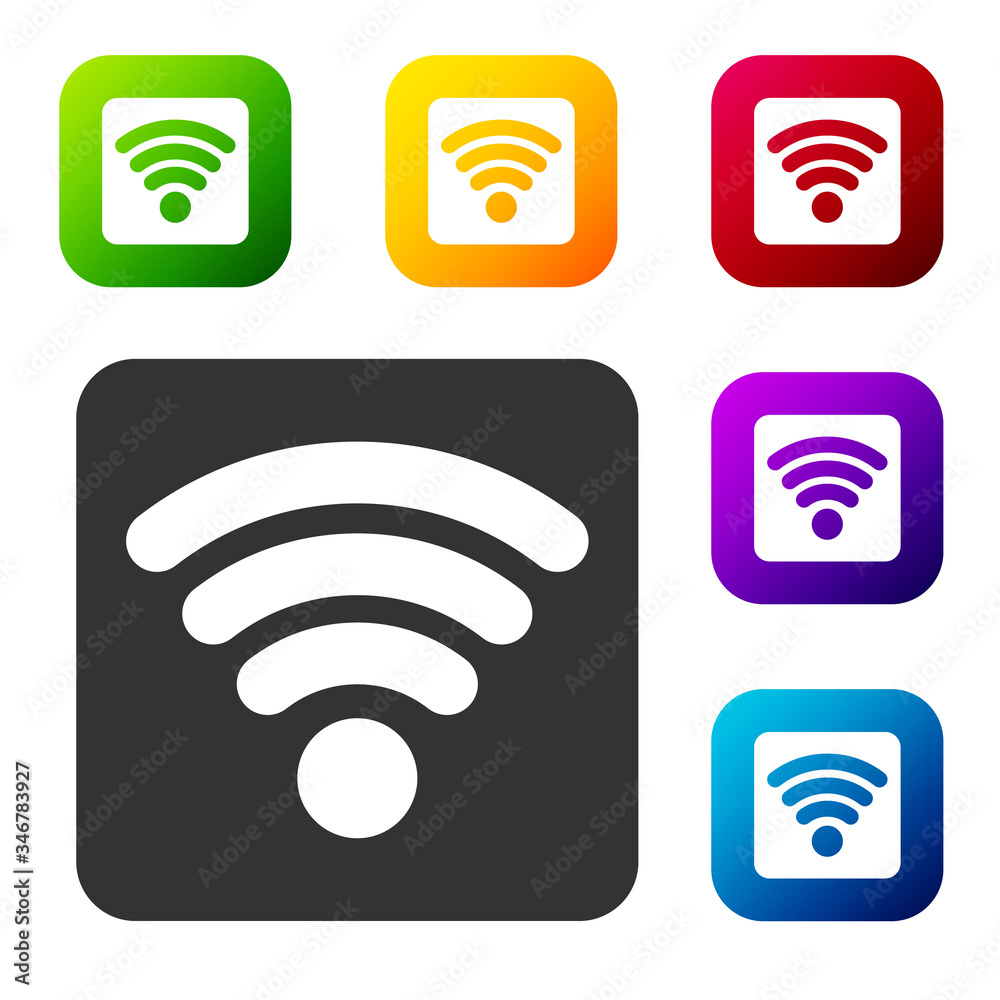 Black Wi-Fi wireless internet network symbol icon isolated on white background. Set icons in color square buttons. Vector Illustration Black Wi-Fi wireless internet network symbol icon isolated on white background. Set icons in color square buttons. Vector Illustration