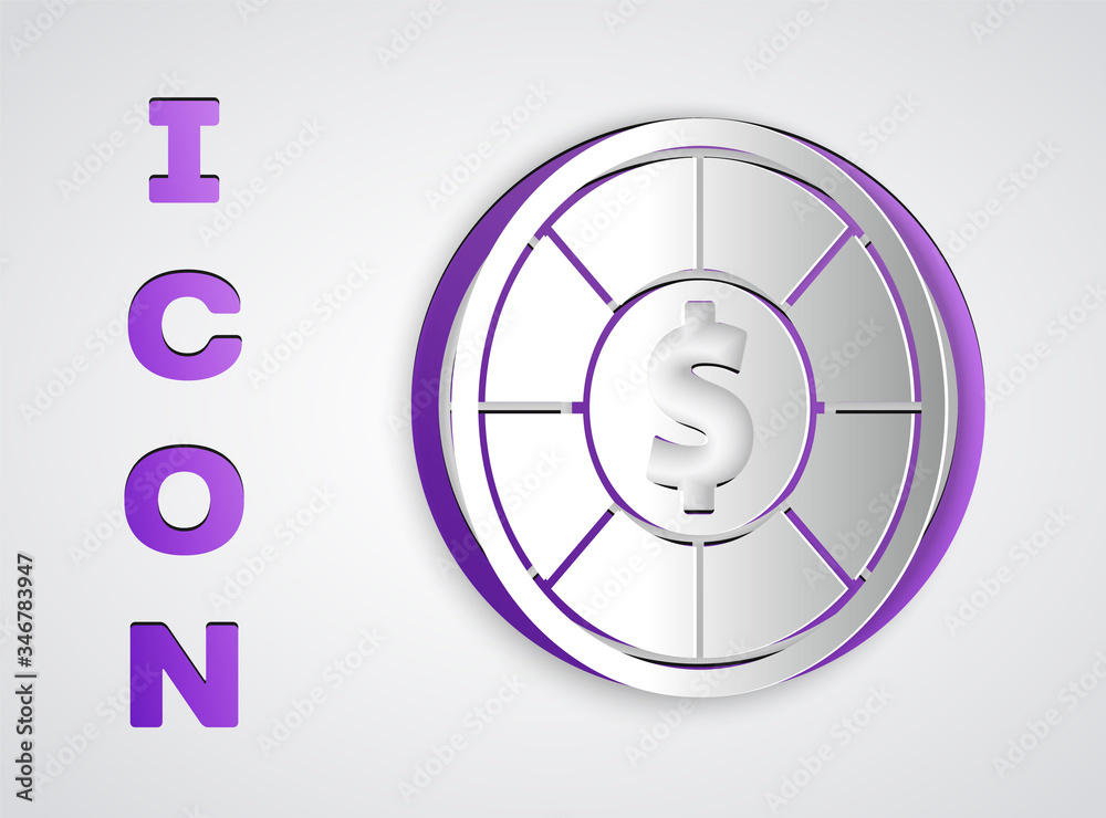 Paper cut Casino chips icon isolated on grey background. Casino gambling. Paper art style. Vector Illustration Paper cut Casino chips icon isolated on grey background. Casino gambling. Paper art style. Vector Illustration
