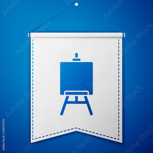 Blue Wood easel or painting art boards icon isolated on blue background. White pennant template. Vector Illustration