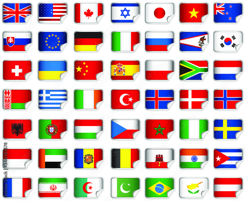 Flags set. All elements and textures are individual objects. Vector illustration scale to any size. Flags set. All elements and textures are individual objects. Vector illustration scale to any size.