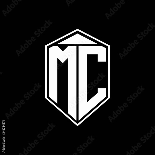 mc logo monogram with emblem shape combination tringle on top design template