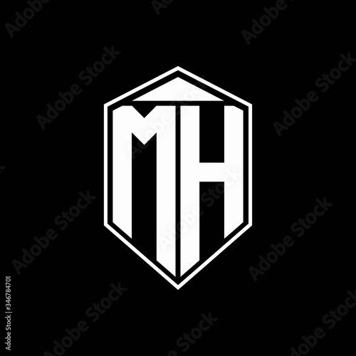 mh logo monogram with emblem shape combination tringle on top design template