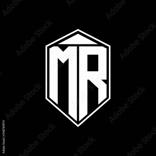 mr logo monogram with emblem shape combination tringle on top design template