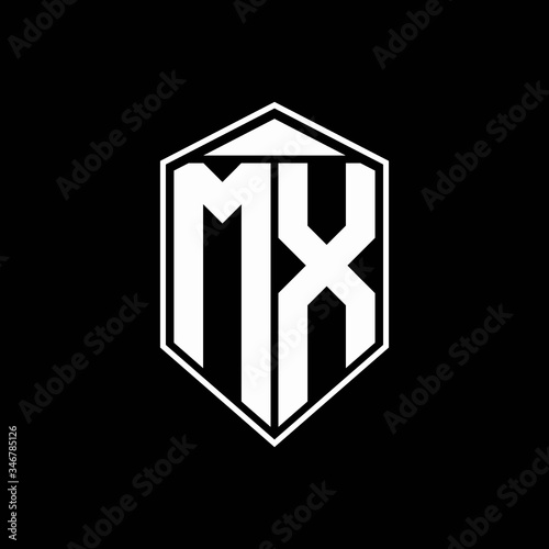 mx logo monogram with emblem shape combination tringle on top design template