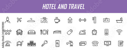 Set of linear hotel icons. Travel icons in simple design. Vector illustration
