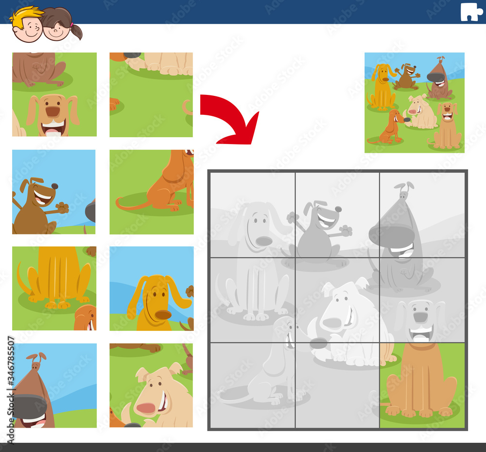 Fototapeta premium jigsaw puzzle game with dog characters