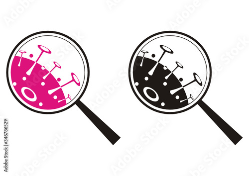 Vector virus in magnifier. Helthcare and hygiene.