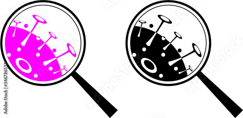 Vector virus in magnifier. Helthcare and hygiene.