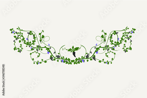 An abstract wreath of vines and grapes.