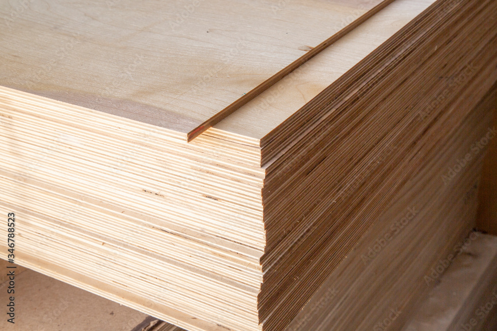 Plywood for construction.Finishing material. Building material. - obrazy, fototapety, plakaty 