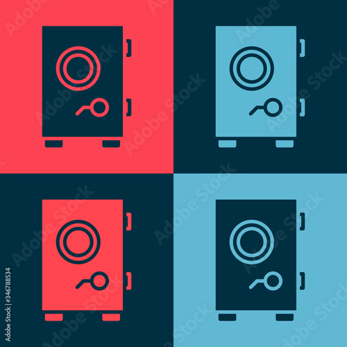 Pop art Safe icon isolated on color background. The door safe a bank vault with a combination lock. Reliable Data Protection. Vector Illustration