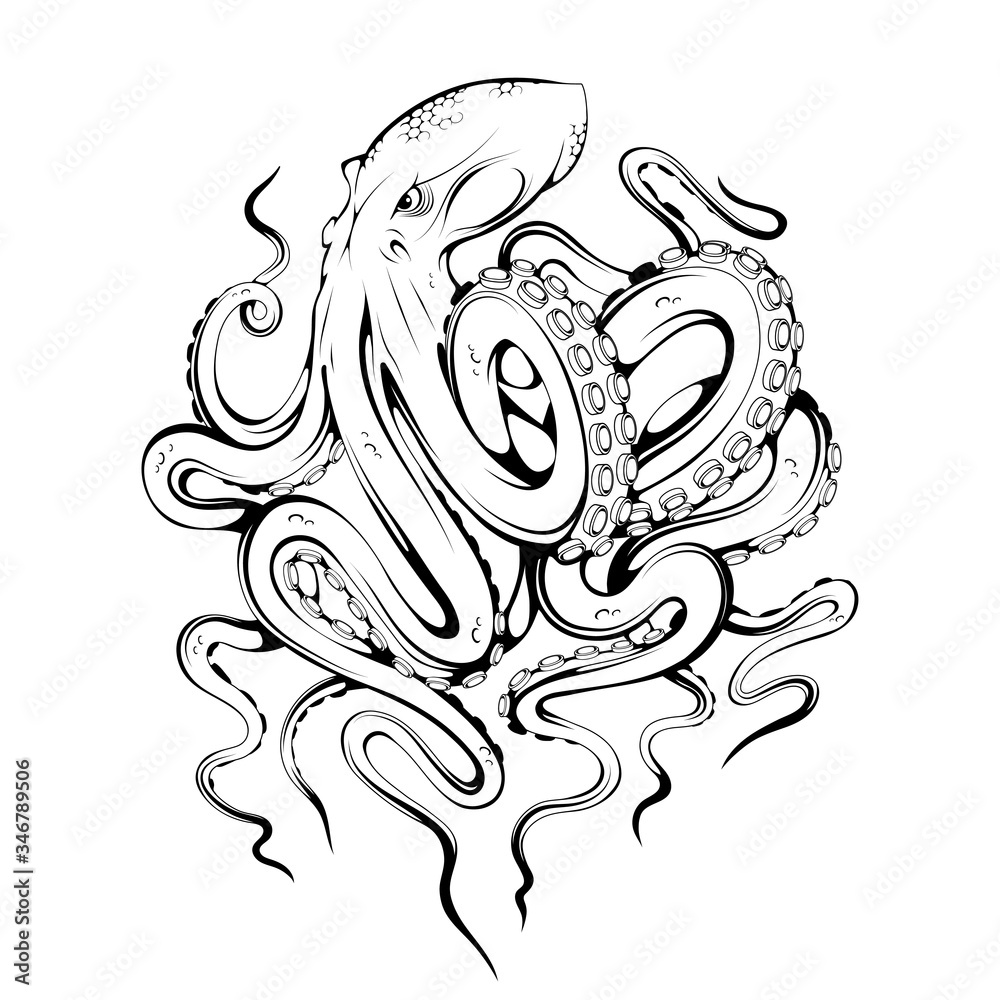 Octopus. Poulpe, devilfish. Seafood illustration. Tentacles of an ...