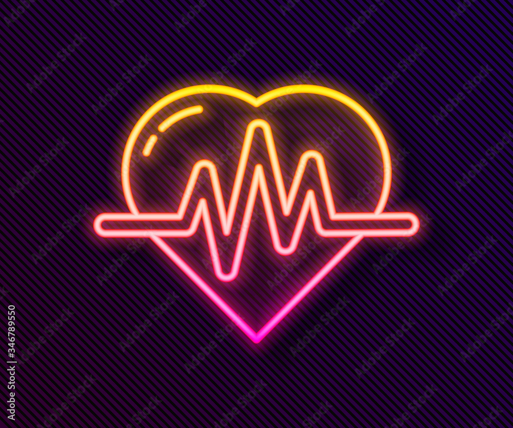 Glowing neon line Heart rate icon isolated on black background. Heartbeat sign. Heart pulse icon. Cardiogram icon. Vector Illustration Glowing neon line Heart rate icon isolated on black background. Heartbeat sign. Heart pulse icon. Cardiogram icon. Vector Illustration