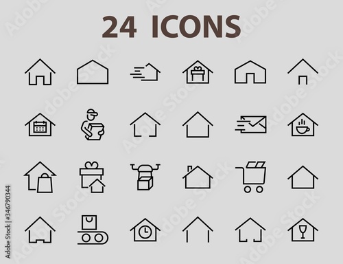 Simple set of color editable house icon templates. Contains such icons, home calendar, coffee shop and other vector signs isolated on a white background for graphic and web design