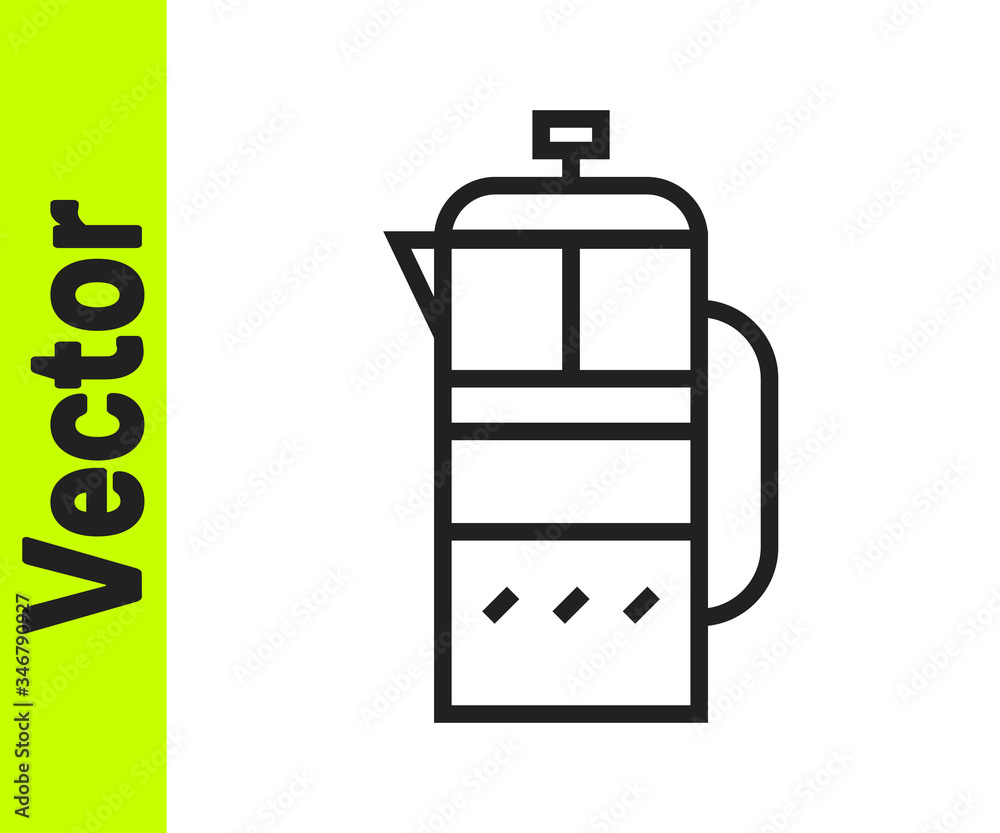 Fototapeta premium Black line French press icon isolated on white background. Vector Illustration