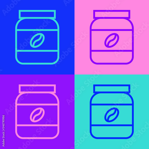 Pop art line Coffee jar bottle icon isolated on color background. Vector Illustration