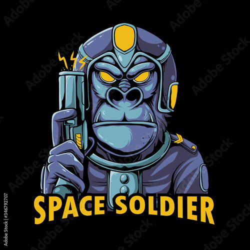 Space soldier illustration. Gorilla wearing a space army suit