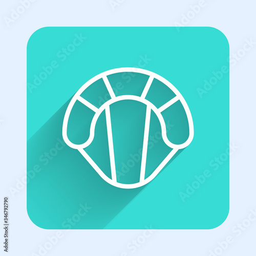 White line Parachute icon isolated with long shadow. Extreme sport. Sport equipment. Green square button. Vector Illustration