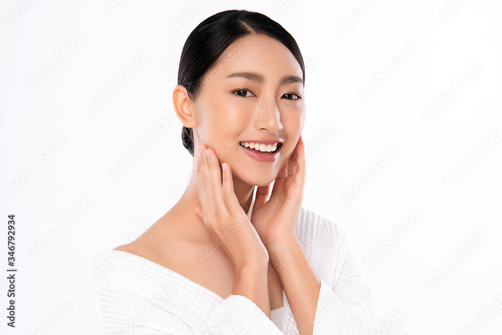 Beautiful Young Asian Woman with Clean Fresh Skin. Face care, Facial treatment, Cosmetology, beauty and healthy skin and cosmetic concept, woman beauty skin isolated on white background Beautiful Young Asian Woman with Clean Fresh Skin. Face care, Facial treatment, Cosmetology, beauty and healthy skin and cosmetic concept, woman beauty skin isolated on white background