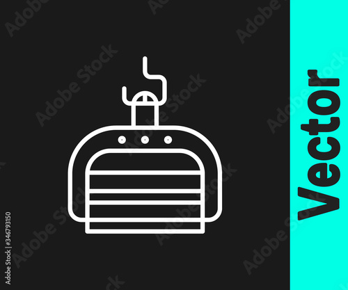White line Ski lift icon isolated on black background. Vector Illustration