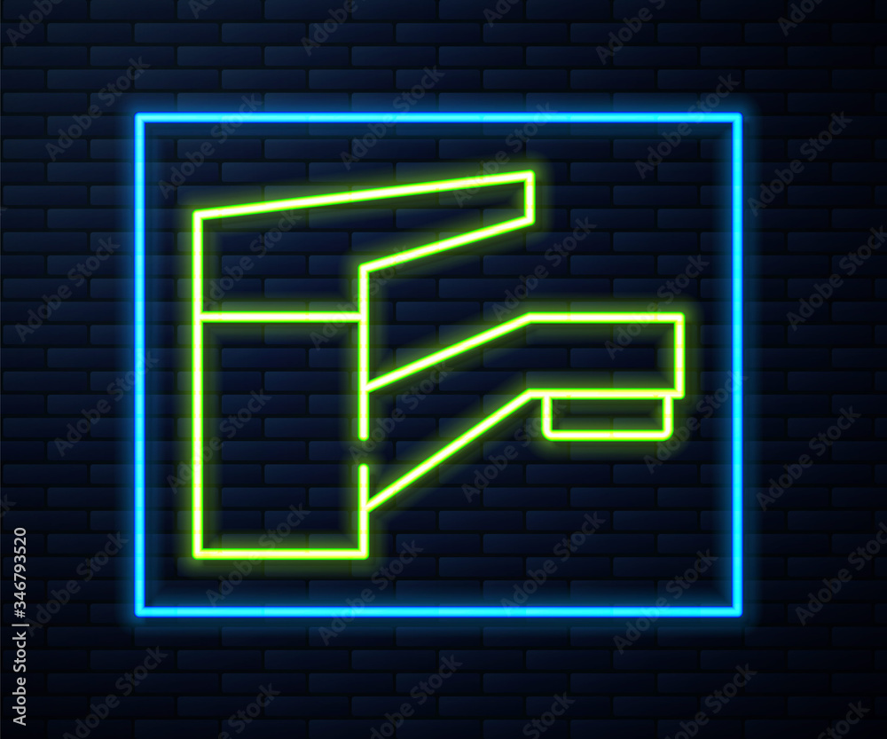 Glowing neon line Water tap icon isolated on brick wall background. Vector Illustration Glowing neon line Water tap icon isolated on brick wall background. Vector Illustration