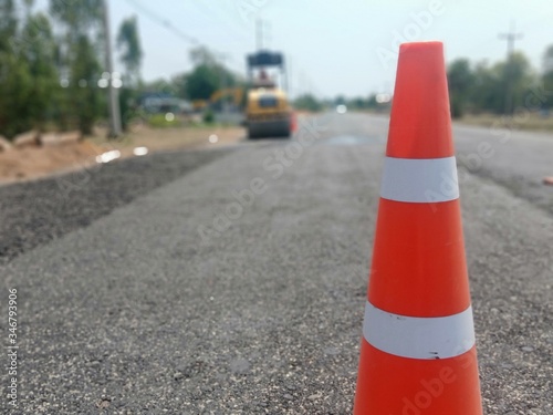 Red rubber cones installed to prevent danger in construction (blur picture)