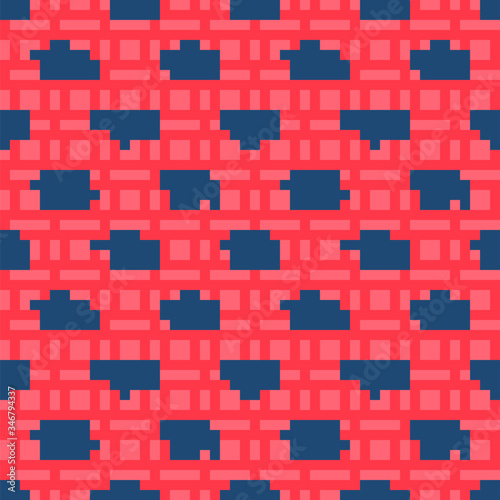 Blue line Graduation cap icon isolated seamless pattern on red background. Graduation hat with tassel icon. Vector Illustration