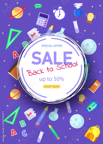 Fototapeta Naklejka Na Ścianę i Meble -  Back to School Sale Sign. Back to school banner, vector banner set of schoolbags,back to school concept ,colorful. Vertical view