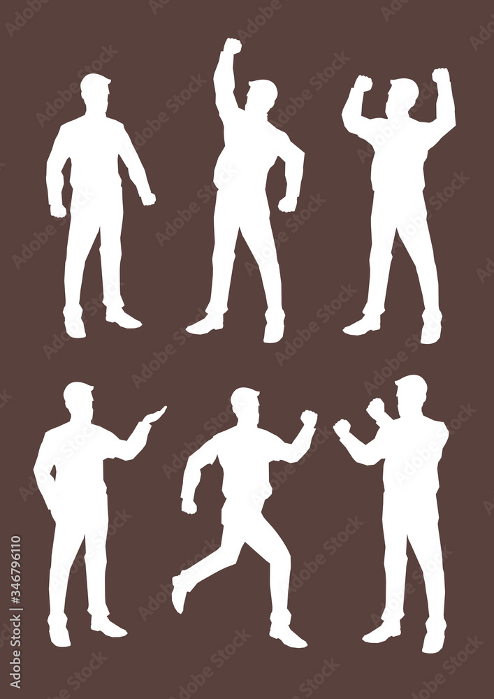 Cartoon Business Professionals Silhouettes in White Vector Illustration