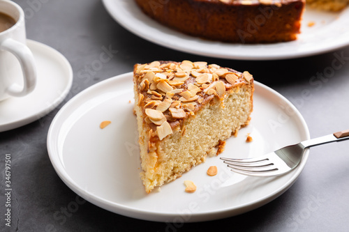 Almond and lemon cake wedge ready to eat