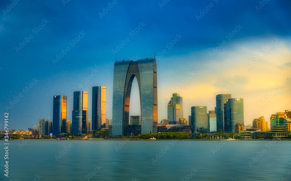 Naklejka premium City scenery of Suzhou Industrial Park, Jiangsu Province, China