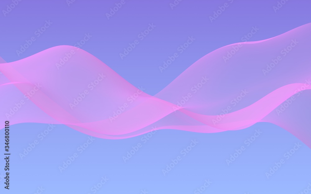 Fototapeta premium Pink wave on blue sky abstract background. Fluttering pink scarf. Waving on wind pink fabric. 3D illustration