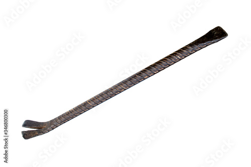 Old metal crowbar isolated on white background.