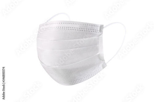 Medical white mask for protection against flu diseases. Surgical protective face mask on white background. COVID protection syndrome coronavirus. corona virus disease 2019, COVID-19 pandemic. photo