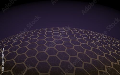 Multilayer sphere of honeycombs  purple on a dark background  social network  computer network  technology  global network. 3D illustration