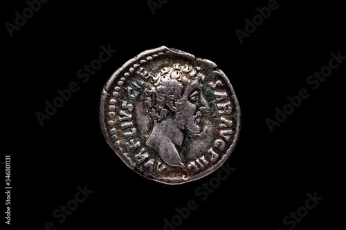 Canvastavla Roman coin, AR Denarius,Marcus Aurelius, Rome mint, 161-180 AD