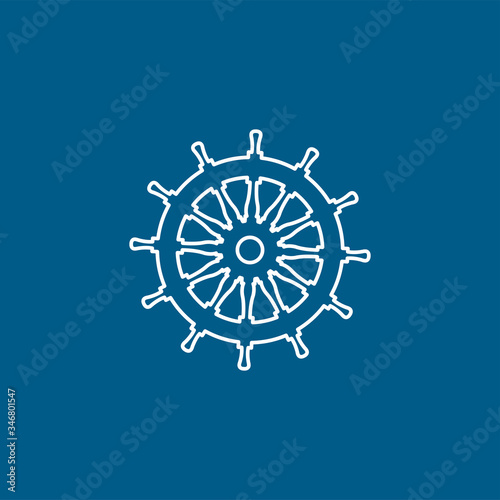 Helm Line Icon On Blue Background. Blue Flat Style Vector Illustration