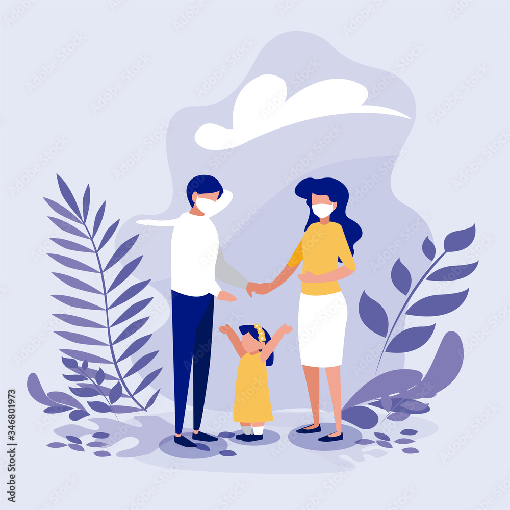 Fototapeta premium Family with masks outside vector design