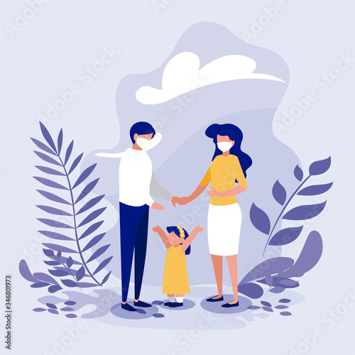 Family with masks outside vector design
