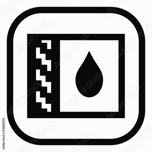 Waterproof flat icon. New water repellent icon. Square anti-corrosion icon. New waterproof icon. Dark water protection icon. Vector icon.