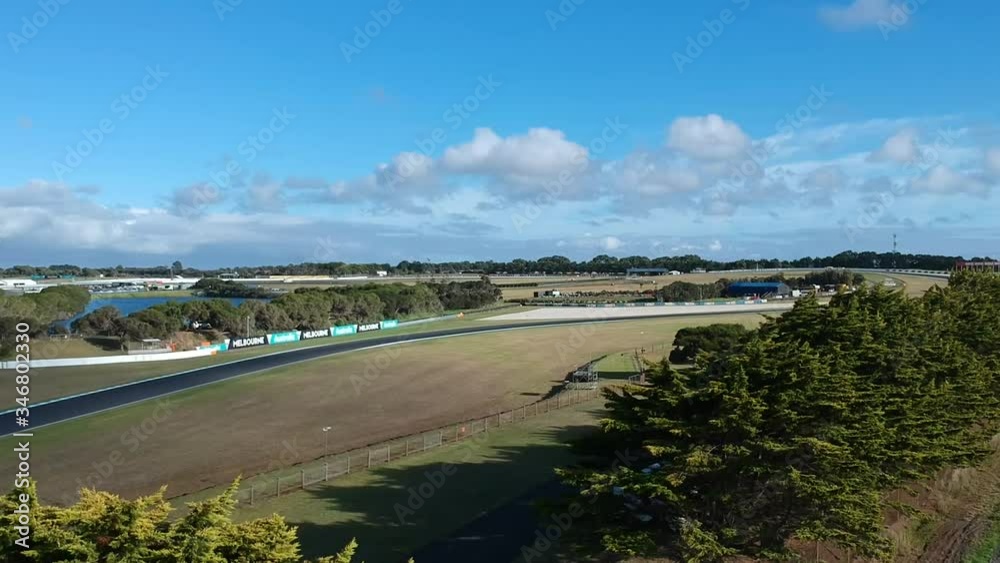Flying up over Phillip Island Circuit in Victoria Australia Flying up over Phillip Island Circuit in Victoria Australia