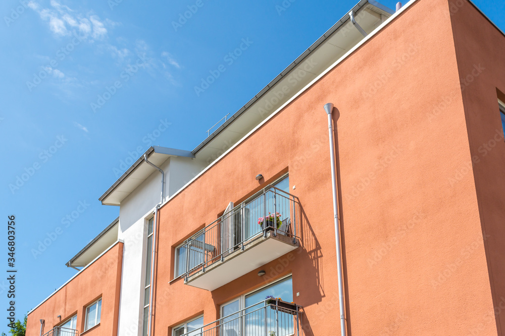Fototapeta premium Modern Luxury Apartment Building Blue Sky Facade Home Residential Structure