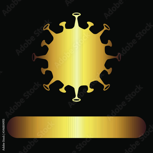 Gold gradient coronavirus icon on a black background.  Copy space at the bottom.
