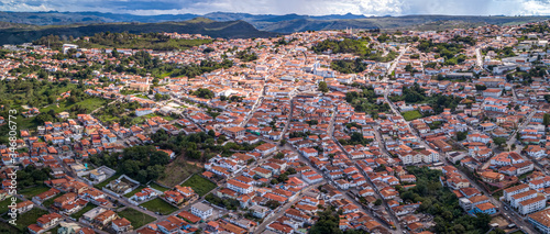 Panoramic aerial view of the historic center with sunshine and shadow, Diamantina, Minas Gerais, Brazil