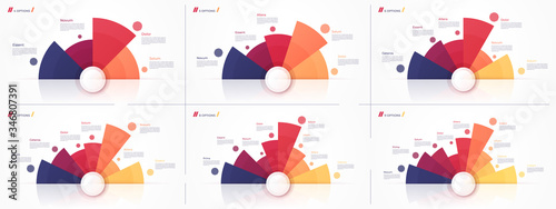 Set of vector circle chart designs, modern templates for creating infographics, presentations, reports, visualizations