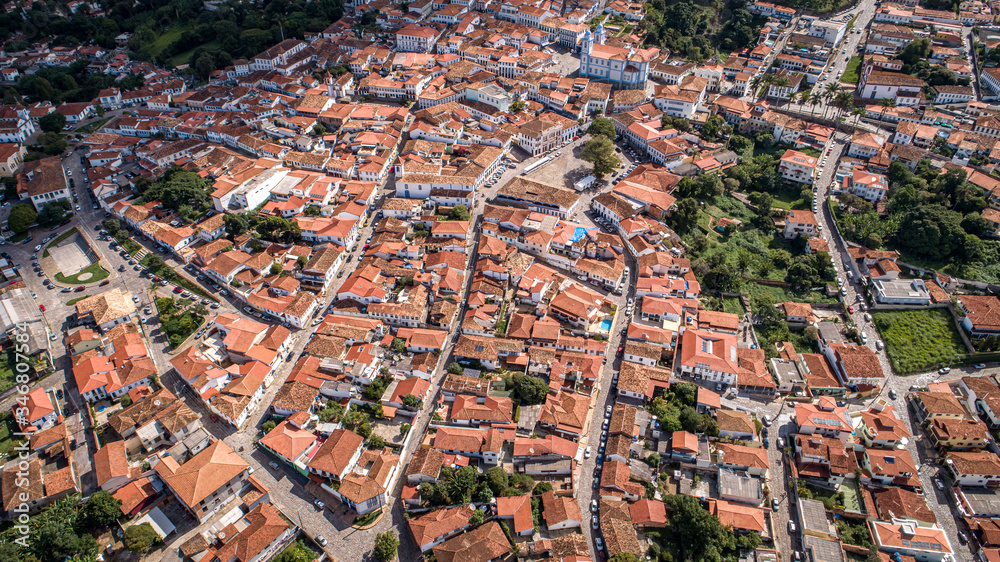 Aerial view of the historic center in sunshine of Diamantina, Minas Gerais, Brazil
