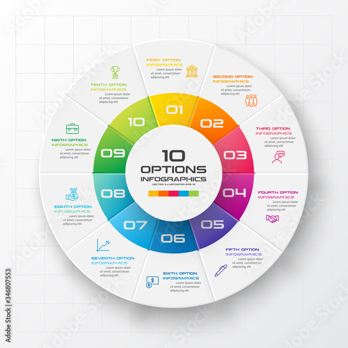 Circle chart infographic template with 10 options,Vector illustration.