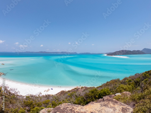 Whitehaven beach aerial view  Whitsundays. Turquoise ocean  white sand. Dramatic DRONE view from above. Travel  holiday  vacation  paradise. Shot in Hill Inlet  Queenstown  Australia.