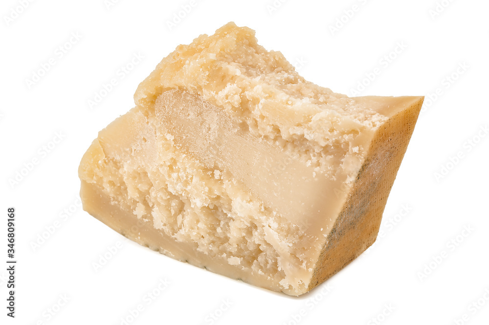 piece of delicious parmesan cheese on white piece of delicious parmesan cheese on white